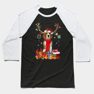 Beagle Reindeer Santa Christmas Color Lights Baseball T-Shirt